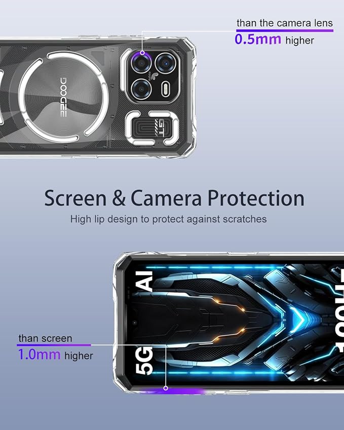 Case Cover for DOOGEE Blade GT AI 5G, Phone Case with Ring Buckles and Lanyards, Premium TPU Material Protective Shell, Protective Cover with Scratch and Anti-Fingerprint, Transparent - Image 5