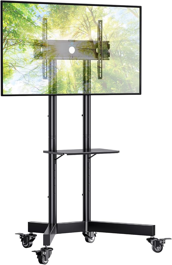 PERLESMITH Rolling TV Stand with Lockable Wheels for 32-86 Inch TVs Holds up to 132 Lbs, Height Adjustable Mobile TV Stand on Wheels with Laptop Shelf, Rolling Tv Cart Max VESA 600x400mm PSTVMC01 - Image 9