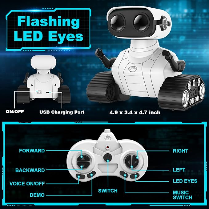 Hamourd Robot Toys for 3 Years Old Boys Girls- Rechargeable Remote Control Robots, Emo Robot with Auto-Demonstration, Flexible Head & Arms, Dance Moves, Music, and Shining LED Eyes, Kids Toys Gifts - Image 7