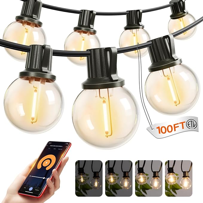 addlon Outdoor String Lights 100FT G40 with APP 54 LED Shatterproof Bulb | Dimmable Patio Globe Light Waterproof, Hanging Smart Outside Lighting for Backyard, Garden, Deck, Balcony, Porch, Café, Decor by addlon