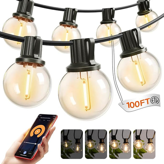 addlon Outdoor String Lights 100FT G40 with APP 54 LED Shatterproof Bulb | Dimmable Patio Globe Light Waterproof, Hanging Smart Outside Lighting for Backyard, Garden, Deck, Balcony, Porch, Café, Decor by addlon