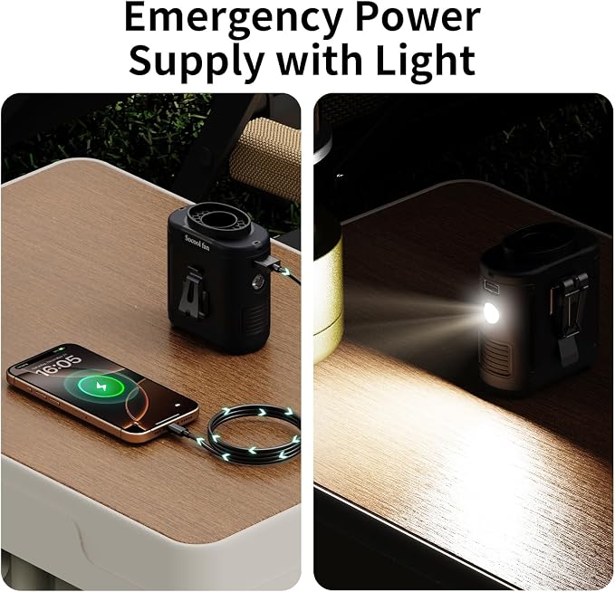 Socool 10000mAh Portable Waist Fan Clip on Wearable Belt Personal Fan Rechargeable Battery Operated With 5 Speeds & Flashlight Neck Hands-Free 40H Cooling For Outdoor Travel Camping Power Bank (Black) - Image 5