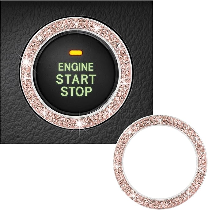 Kewucn Bling Crystal Double Rhinestone Car Engine Start Decoration Ring, Sparkling Push Start Button Sticker, Key Ignition & Knob Ring Decoration, Bling Car Interior Accessory(Peach) by Kewucn