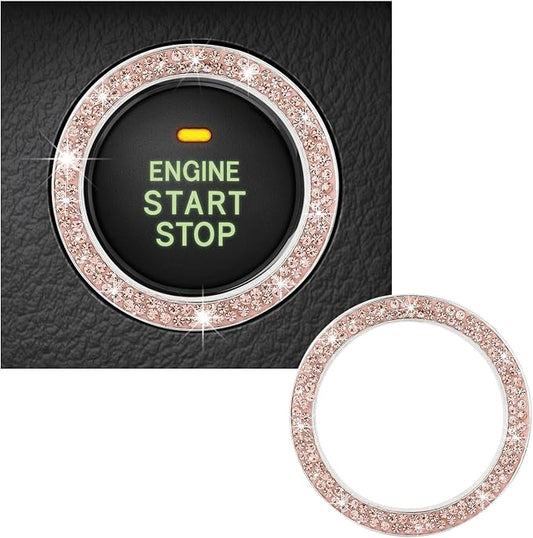 Kewucn Bling Crystal Double Rhinestone Car Engine Start Decoration Ring, Sparkling Push Start Button Sticker, Key Ignition & Knob Ring Decoration, Bling Car Interior Accessory(Peach) by Kewucn