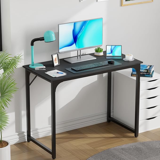 PayLessHere | 39 Inch Computer Desk | Black | Sturdy Office Desk | Metal Frame, Adjustable Feet | Water-Resistant, Scratchproof Surface | Writing Table for Home Office or Study | Pack of 1 - Image 2