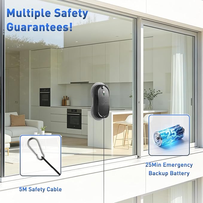 KKI Window Cleaning Robot, Auto-Dual Spray,for High-Rise Windows 10Cloths | Robot Window Cleaner Dual Max 6400pa, 3 Cleaning Modes & Edge Detection, Remote Control ,Anti-drop,UPS Battery - Image 7