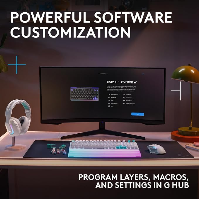 Logitech G512 X 98 TMR + Linear Switch Mechanical Gaming Keyboard - White | Hot-Swappable 9x TMR Rapid Trigger + Linear Mechanical Switches, Gasket, PBT Keycaps, <8K, LIGHTSYNC RGB, for PC & Mac - Image 9