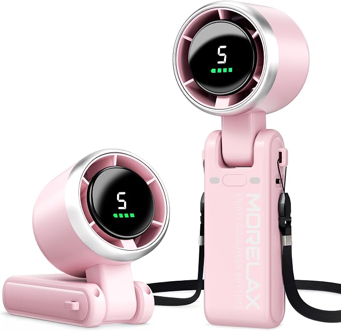 Morelax Personal Handheld Fan,High-Speed Turbo Fans,5-Speed with LED Display,Powerful Motor,4000mAh,USB Rechargeable Portable Cooling Fan for Outdoor Activities,Travel,Working,Pink by Morelax