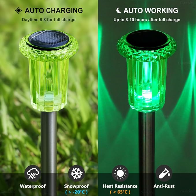 DenicMic Halloween Solar Lights Outdoor Waterproof 10 Pack Halloween Decor | Stake Lights for Yard Pathway Garden Walkway Driveway Patio Lawn, Auto On/Off Green LED Halloween Decorations Outdoor - Image 3