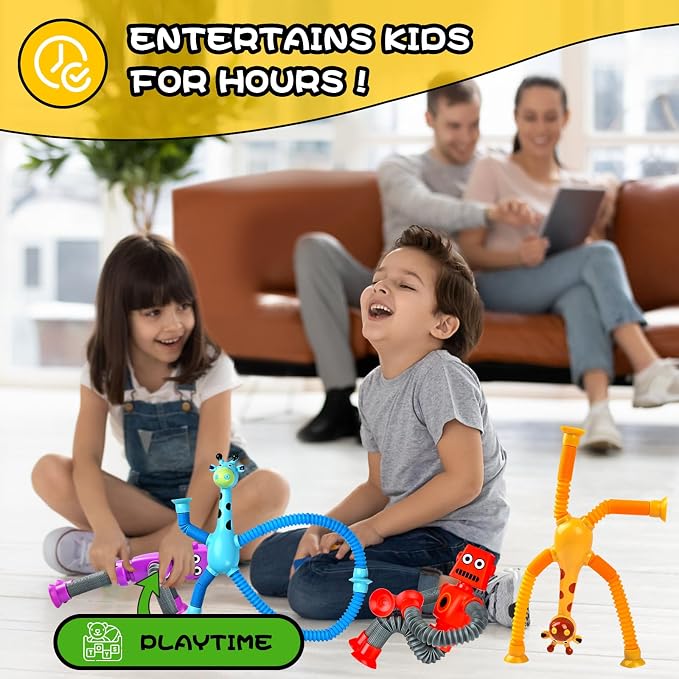 8pc Robot Giraffe Sensory Travel Toys for Toddlers Boy Ages 3 4 5 6 7 8, Airplane Activities Suction Autism Pop Tube Fidget Autistic Stocking Easter Basket Stuffer Valentine Gift for Kids - Image 4