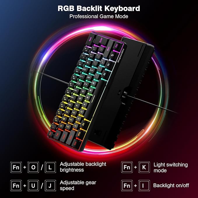 Snpurdiri 60% Wired Gaming Keyboard, 61 Keys RGB (Black) | Backlit Ultra-Compact Mini Gaming Keyboard for PC/Mac Gamer, Typist, Travel, Easy to Carry on Business Trip - Image 2