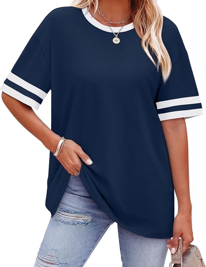 WIHOLL Womens T Shirts Loose Fit Short Sleeve Tees Crew Neck Color Block Summer Tops 2026 Fashion by WIHOLL