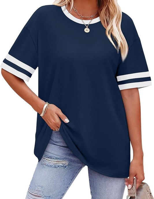 WIHOLL Womens T Shirts Loose Fit Short Sleeve Tees Crew Neck Color Block Summer Tops 2026 Fashion by WIHOLL