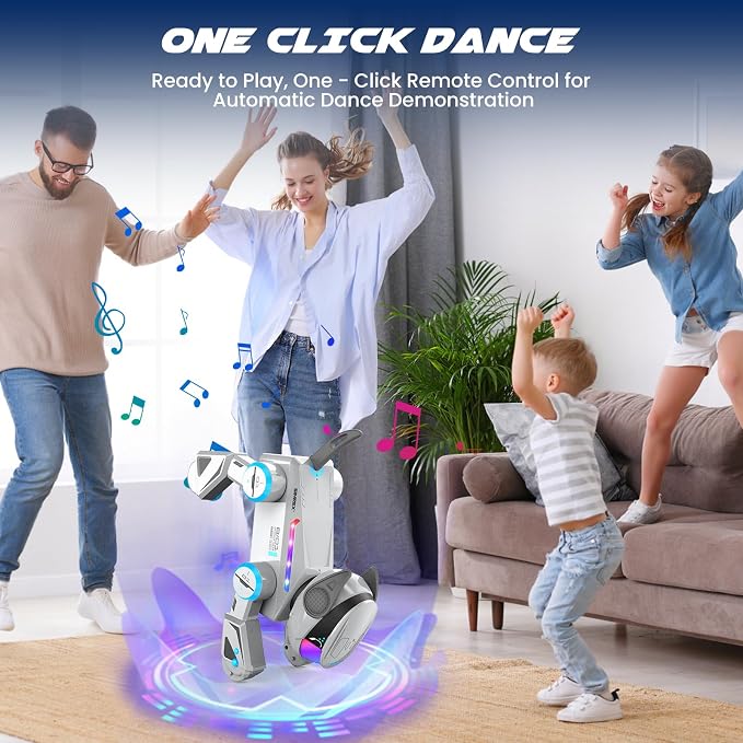 SIMREX Robot Dog Toys for Kids – Smart Interactive Robot Puppy with Bluetooth,Touch Sensor, Dance Tricks, LED Eyes, 2 Rechargeable Batteries, Gift for Kids Boys and Girls(Gray) - Image 4