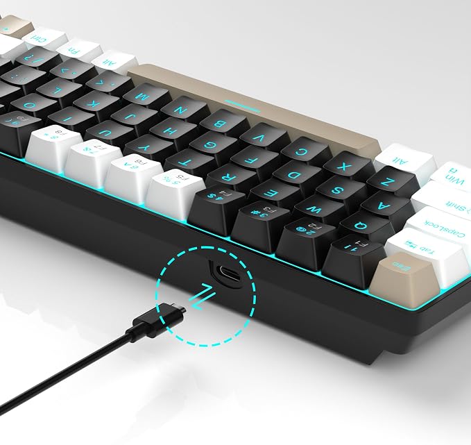 MageGee Portable 60% Mechanical Gaming Keyboard, MK-Box LED Backlit Compact 68 Keys Mini Wired Office Keyboard with Brown Switch for Windows Laptop PC Mac - Black/Coffee Color - Image 8