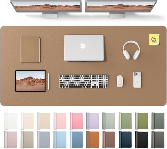 YSAGi Leather Desk Pad Protector, Office Desk Mat, Large Mouse Pad, Non-Slip PU Leather Desk Blotter, Laptop Desk Pad, Waterproof Desk Writing Pad for Office and Home (Khaki,55" x 24") by YSAGi