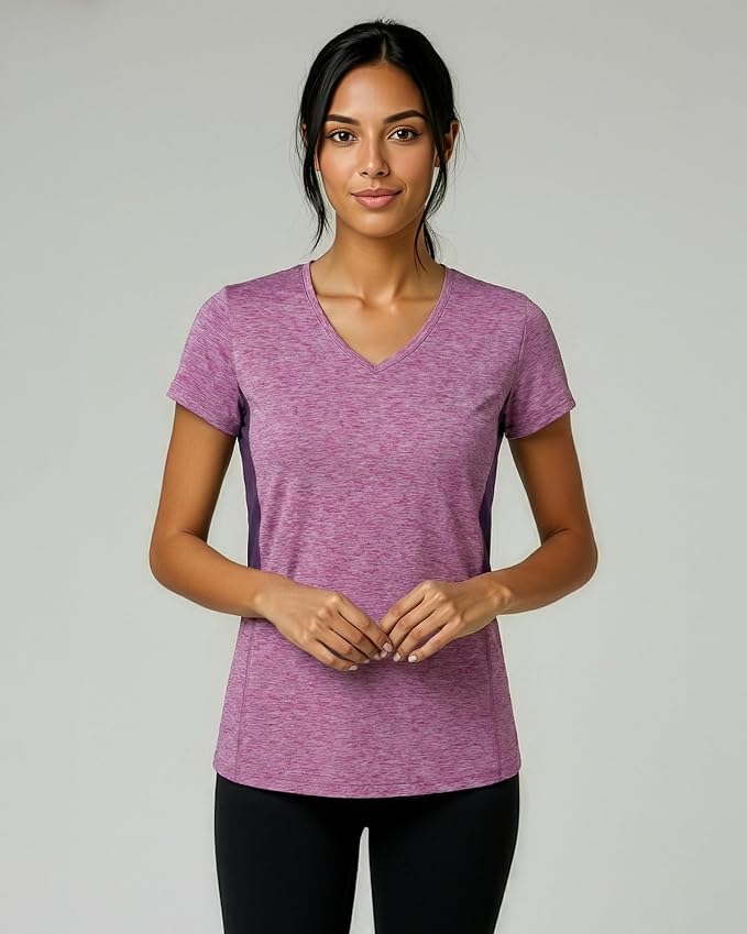 5 Pack Women's Dry Fit V Neck Workout Tops T Shirts Athletic Gym Yoga Tees | Available In Plus Size, Cooling Moisture-Wicking, Short Sleeve, Quick-Dry, Fitness, Stretch, Exercise, Running, Hiking - Image 2