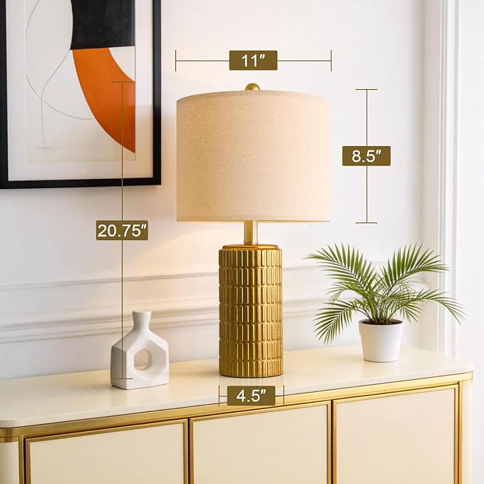 PoKat 20.75" Brass Gold Ceramic Table Lamps Set of 2 for Living Room, Small Retro Bedside Lamps for Bedroom, Nightstand Lamps for Home Decor, Vintage Bronze Decorative Lamp Sideboard Side Table Gifts - Image 7