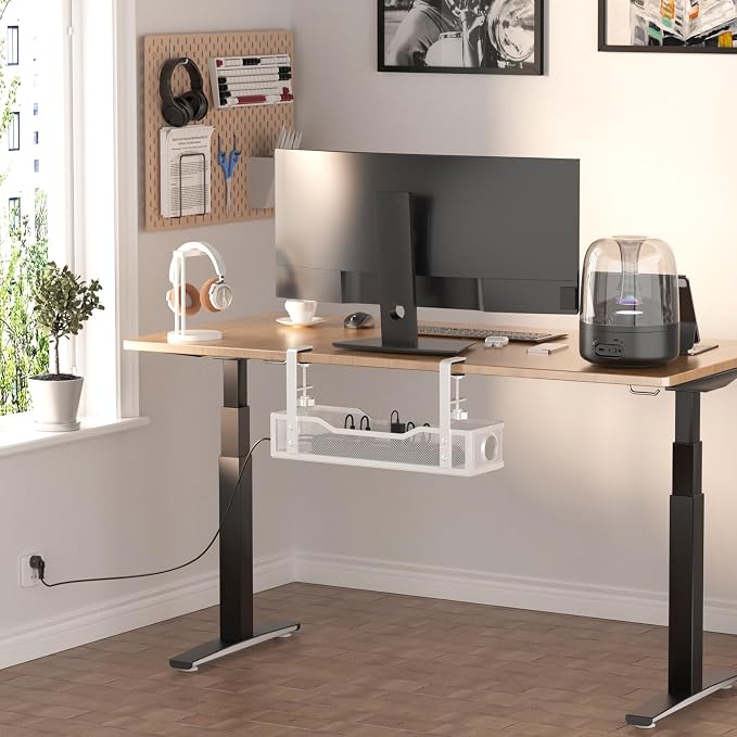 Under Desk Cable Management Large, Cinati 16" Cable Management Box for Table Thickness up to 3", Wire Cord Organizer with Clamp No Drill, No Damage to Desk (White) - Image 7