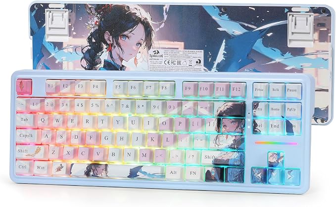 Redragon K728 PRO SE 80% 87 Keys Wireless Gasket RGB Gaming Keyboard, 3-Mode Anime Mechanical Keyboard w/Hot-Swap South-Facing LED Socket, 5-Layer Noise Dampening, Custom Hi-Fi Linear Switch by REDRAGON