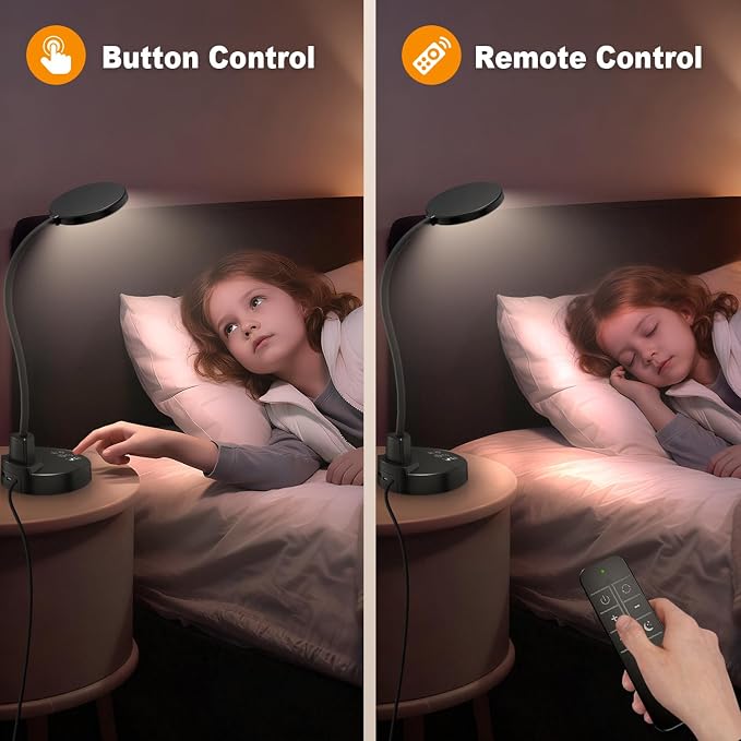 15W LED Desk Lamp with USB Charging Ports, [Button & Remote Control] Dimmable Table Lamp with 3 Color Modes, 5 Brightness Levels, 4 Timers, Flexible Reading Light for Home Office, Bedroom, Kids Study - Image 4