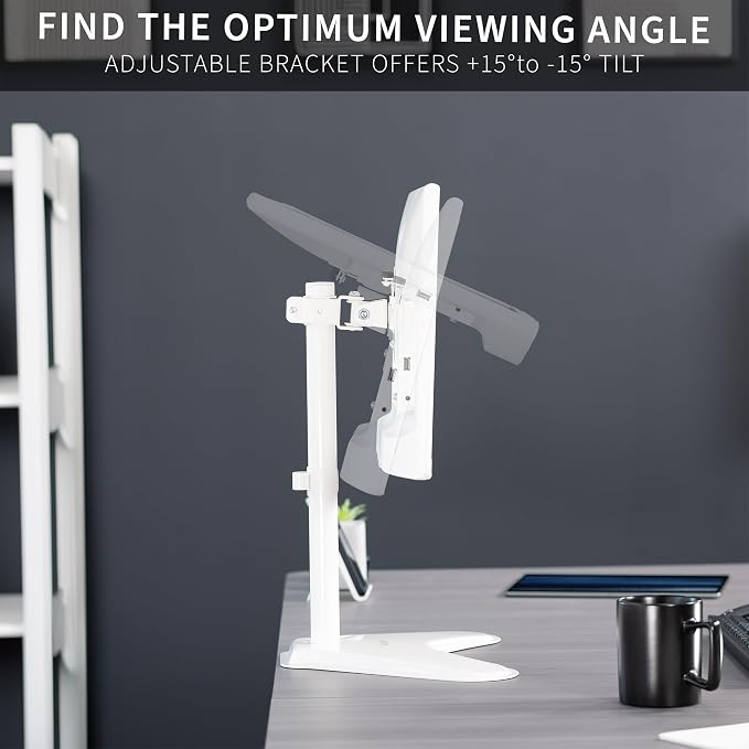 VIVO Single Monitor Desk Stand, Holds Screens up to 32 inch Regular and 38 inch Ultrawide, Freestanding VESA Steel Mount Base, Adjustable Height, Tilt, Swivel, Rotation, White, STAND-V001HW - Image 6