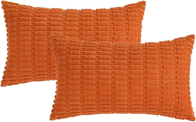 MIULEE Fall Pack of 2 Orange Corduroy Decorative Lumbar Pillow Covers 20x12 Inch Soft Boho Striped Throw Pillow Covers Modern Farmhouse Home Decor for Sofa Living Room Couch Bed - Image 6