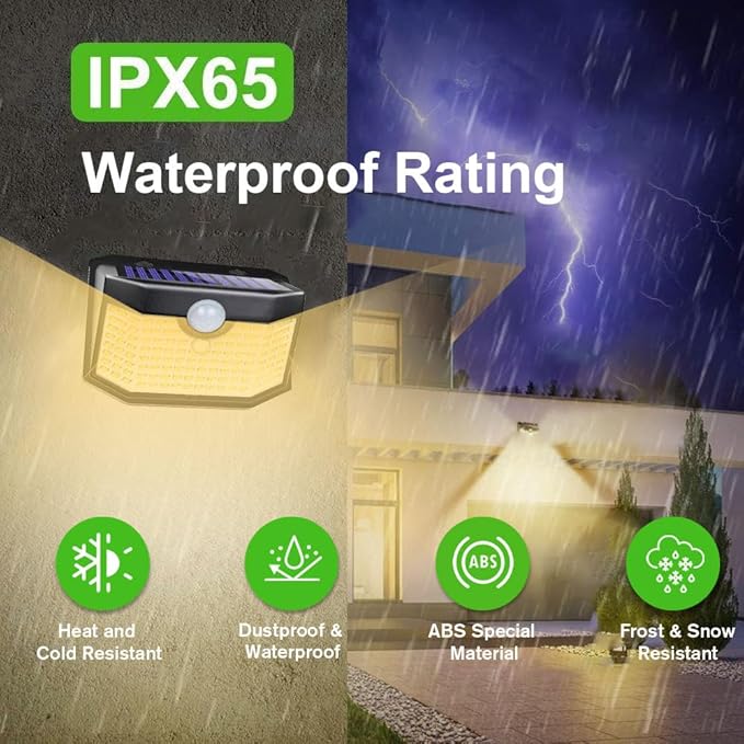 HMCITY 120 LED Outdoor Solar Lights- with Motion Sensor and 3 Lighting Modes, IP65 Waterproof Wide Solar Wall Lights Ideal for Garden Patio Yard (Front Button 6Packs, Black Shell-Warm White) - Image 5