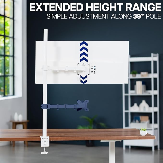 VIVO Extra Tall Single Monitor Desk Mount Stand with 39 inch Pole, Features Full Adjustability - Tilt and Articulation, Holds 13 to 32 inch Screens up to 10kg with VESA Mounting, White, STAND-V011W - Image 5