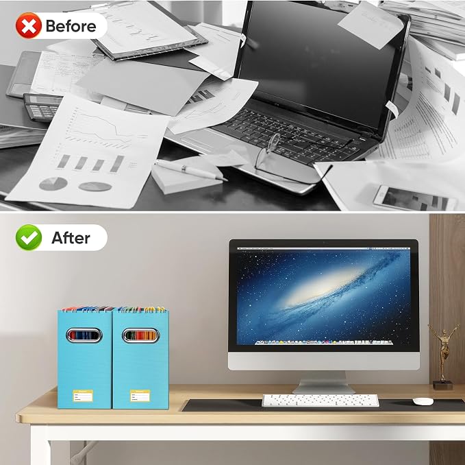 BALEINE File Organizer Box, Cardboard File Folder Organizer with Handle for Letter Size, Portable Collapsible Hanging Filing Box for Home Office Document Storage (4 Pack, Blue) - Image 7