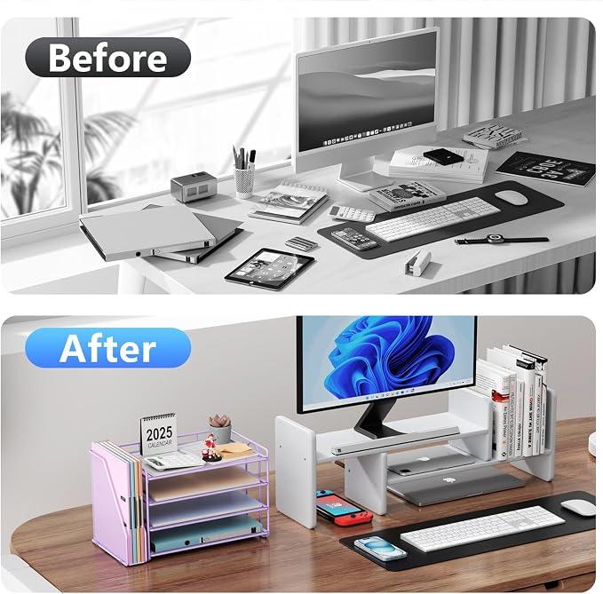 gianotter 4-Tier Paper Organizer With Magazine Holder | Desk Organizers and Accessories, File Organizer for Office Supplies Storag (Purple, 4-Tier) - Image 2