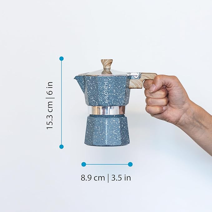 GROSCHE Milano Stovetop Espresso Maker Moka Pot 3 espresso Cup, 5 oz Indigo | Cuban Coffee Maker And Italian Moka Pot For Stovetop Espresso; For Gas, Electric, And Propane Stoves With A Soft-Touch Handle - Image 9