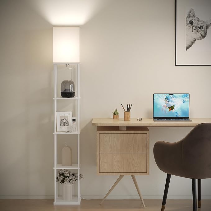 SUNMORY 5 Tier Floor Lamp with Shelves, Modern Square Standing Lamp with 3 Color Temperature Bulb, Corner Display Bookshelf Lamp for Living Room and Bedroom, Tall Shelf Floor Lamp White - Image 8