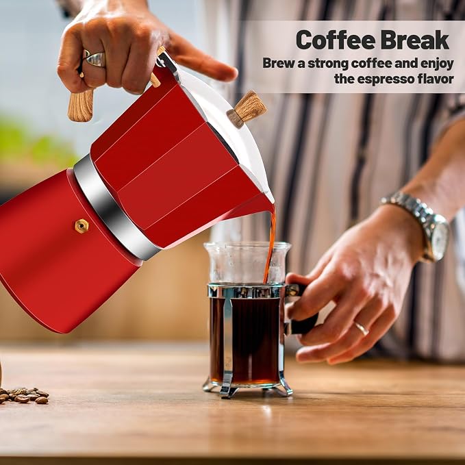 12 Cup Aluminum Moka Pot Classic Stovetop Espresso Coffee Maker 600ml 20oz Coffeemaker Percolator Mocha Pot Greca Coffee Maker Cafe Makers for Italian and Cuban Café Brewing Red - Image 9