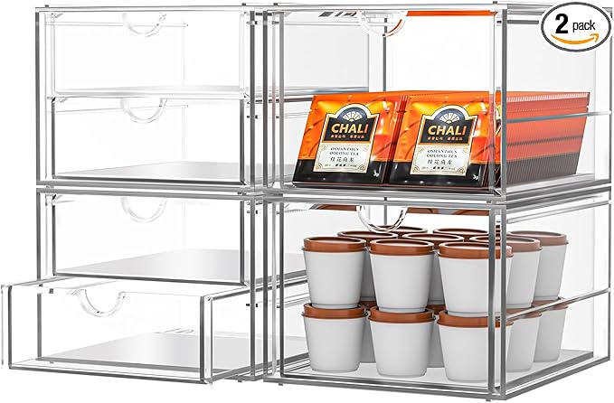 caktraie 4-Pack Acrylic 6-Drawer Office & Makeup Storage Organizer,Desk | Smooth-glide drawers, clear body, dustproof, wipe clean, for stationery, lipsticks, blush palettes, hair clips, sticky notes by shoeboxesanddeskorganizers