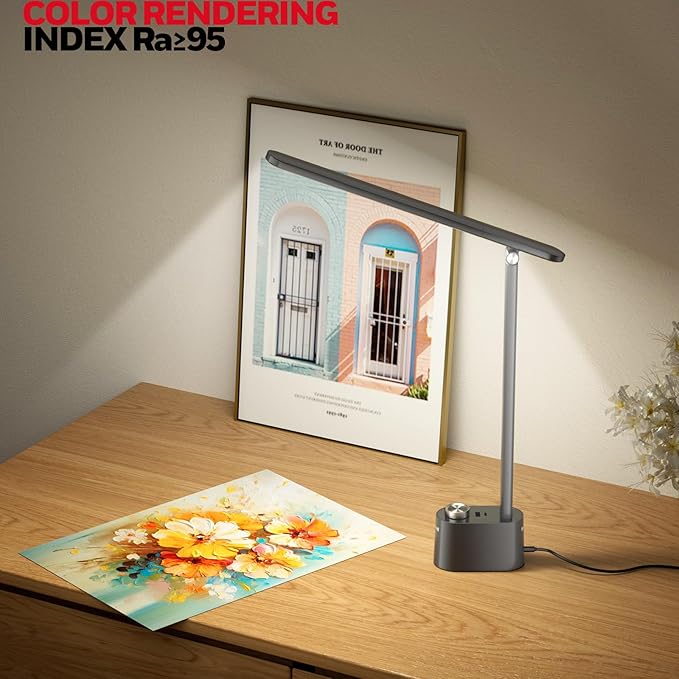Honeywell Upgraded LED Desk Lamp - H01 Pro Sunturalux™ Foldable Desk Light with USB A+C Charging Ports, 3 Color Modes Dimmable Table Lamp for Home Office Reading(Black) - Image 3