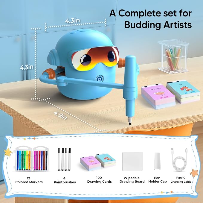 NAUQUOHZ Drawing Robot for Kids with 100 Cards, Montessori Painting Toys with Voice Interaction&16 Color Pens Educational Drawing Machine Toys for 3 4 5 6 7 8 Year Old Boys Girls - Image 4