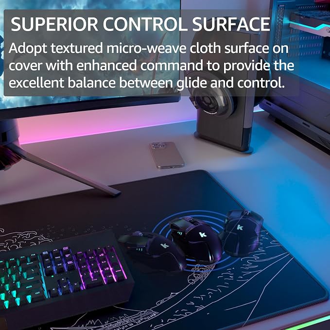 KTRIO Large Gaming Mouse Pad, Desk Mat, 31.5 x 15.7 in, Kanagawa Wave, XXL | Smooth Micro-Weave Surface, Artistic Pattern Design, Non-Slip Rubber Base, Durable Stitched Edges, Office & Home Use - Image 2