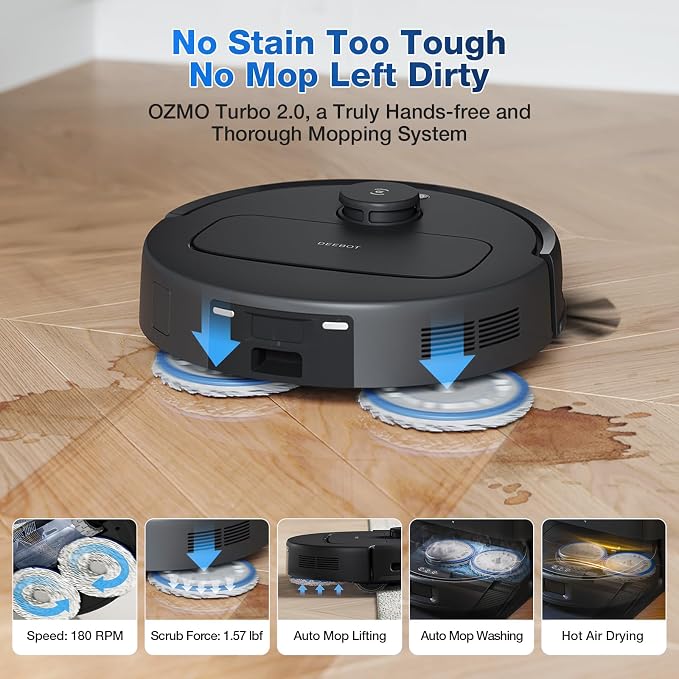 ECOVACS DEEBOT N30 Omni Robot Vacuum and Mop, 10000Pa Suction, TruEdge Adaptive Edge Mopping, ZeroTangle 2.0 Technology, Hot Air-Drying, Self-Emptying, Auto-Lift Mopping, Obstacle Avoidance - Image 6