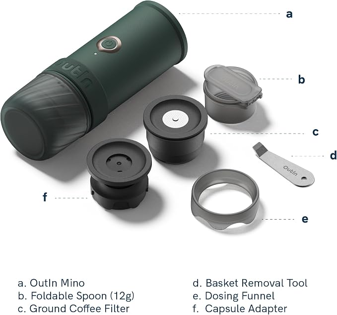 OutIn Mino Portable Electric Espresso Machine for Travel with Self-Heating | Mini Camping Coffee Maker, Pocket-Sized Coffee Machine, Ground Coffee & NS Capsule Adapter for Adventure, Sandstone White - Image 2