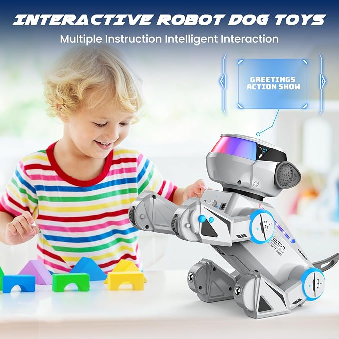 SIMREX Robot Dog Toys for Kids – Smart Interactive Robot Puppy with Bluetooth,Touch Sensor, Dance Tricks, LED Eyes, 2 Rechargeable Batteries, Gift for Kids Boys and Girls(Gray) - Image 3