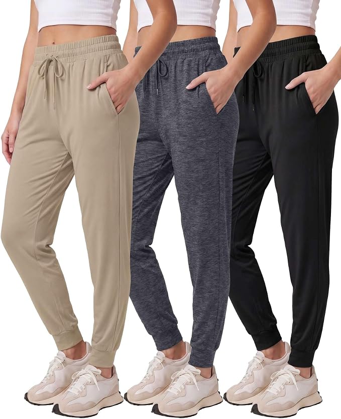 3 Pack Women's Lounge Joggers Sweatpant Active Athletic Yoga Workout Pocket | Available in Plus Size, Ladies Casual, Drawstring Gym Pants, Sleep Bottoms, Hiking, Running, Fitness, Exercise, Pajama, Soft by RealEssentials