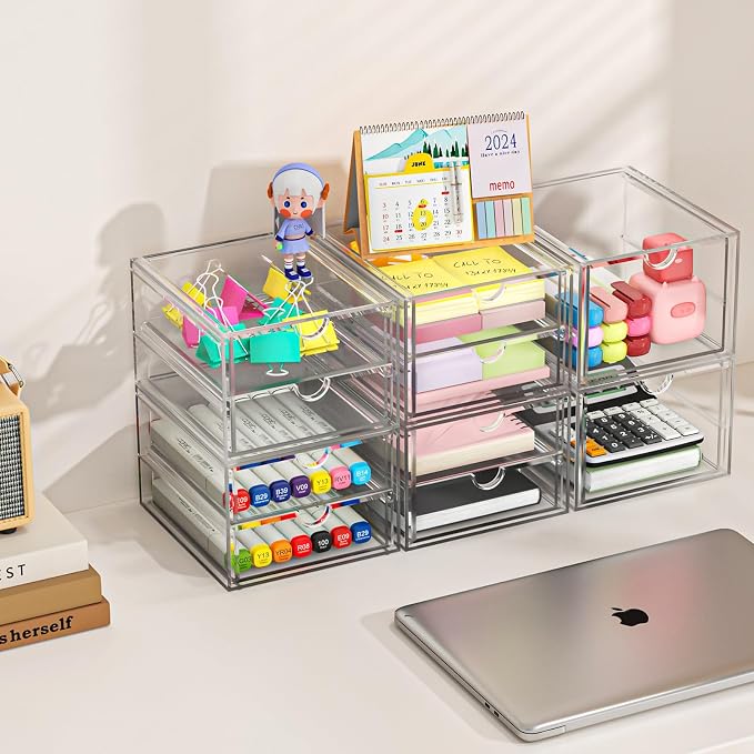caktraie 4-Pack 4-Drawer Acrylic Storage Organizer for Desk, Crafts,Vanity | Smooth-glide drawers, clear body, dustproof, wipe clean, for paintbrushes, beads, sequins, googly eyes, embroidery floss - Image 6