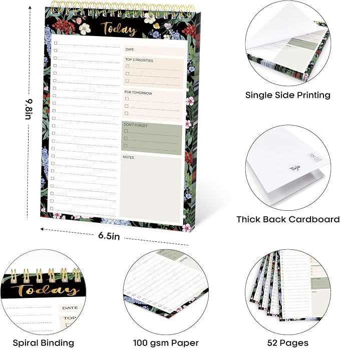 Taja To Do List Notepad, Undated Daily Planner for Work and Goal Setting | Forest Bloom, 52 Sheets, 9.8" x 6.5" , for Office, Home and school, Daily Task Planning, Notes and Everyday Organization - Image 6