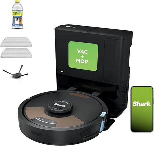 Shark Matrix Plus 2in1 Robot Vacuum & Mop with Sonic Mopping, Matrix Clean, Home Mapping, HEPA Bagless Self Empty Base, CleanEdge, for Pet Hair, WiFi, Compatible with Alexa, Black/Gold (AV2613WA) by Unknown