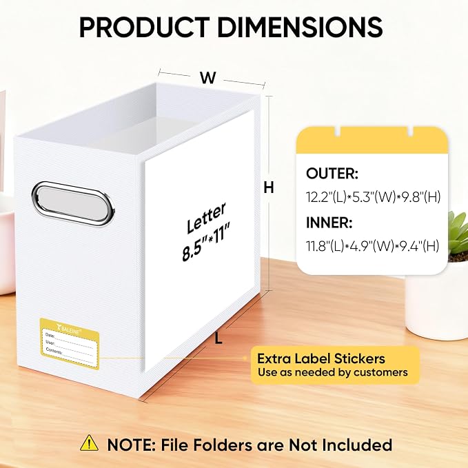 BALEINE File Organizer Box, Cardboard File Folder Organizer with Handle for Letter Size, Portable Collapsible Hanging Filing Box for Home Office Document Storage (8 Pack, White) - Image 3