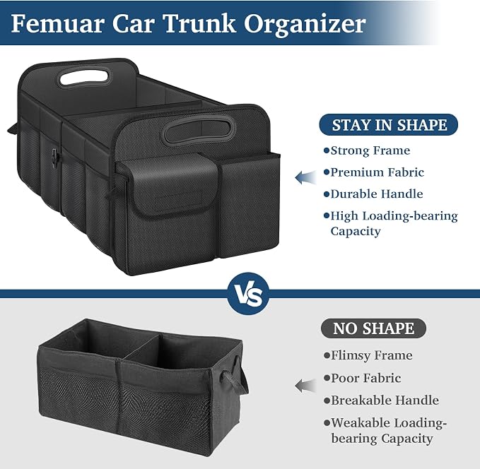Femuar Car Trunk Organizer with Large Capacity Waterproof Car Accessories for Women & Men, Collapsible Trunk Organizer for Suv/Jeep/Sedan,Tools (Black, Standard) - Image 2