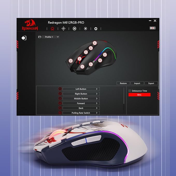 Redragon M612AK PRO Wireless Anime Gaming Mouse 8000 DPI Remapping Keys | Cable-Free 0 Delay, Rapid-Fire Clicker, Redefine Keybinding Macro, Vibing Backlight, Ergonomic Grip Body Comfort - Image 8