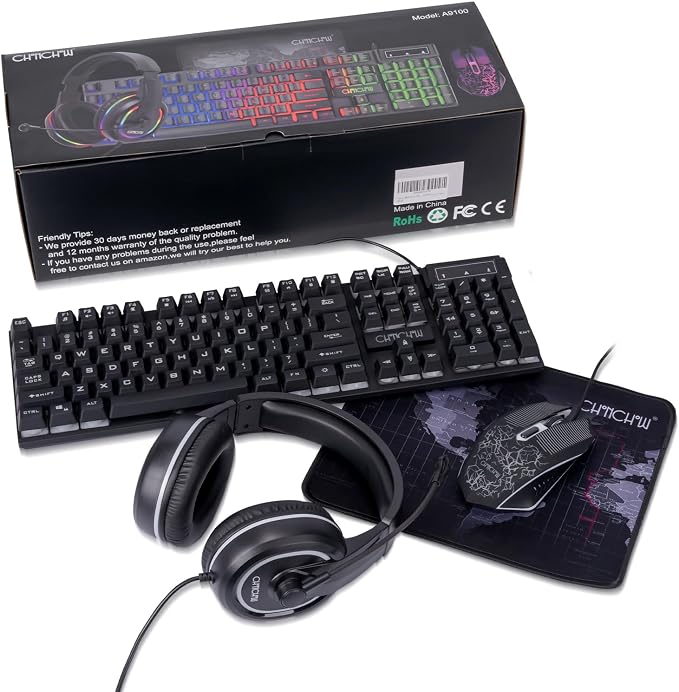 Gaming LED Keyboard Mouse Headset and Mousepad Bundle,Wired Rainbow | LED Light Up Gaming Keyboard Mouse Headset, Value 4 In 1 Game Set for Xbox PS4 PS5 PC Laptop Gamer - Image 8