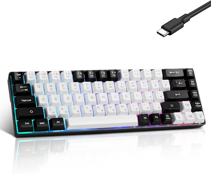 Guiheng Wired Portable 60% Mechanical Gaming Keyboard,RGB LED Backlit Compact 68 Keys Mini Wired Office Keyboard with Red Switch for Windows Laptop PC Mac - White - Image 2